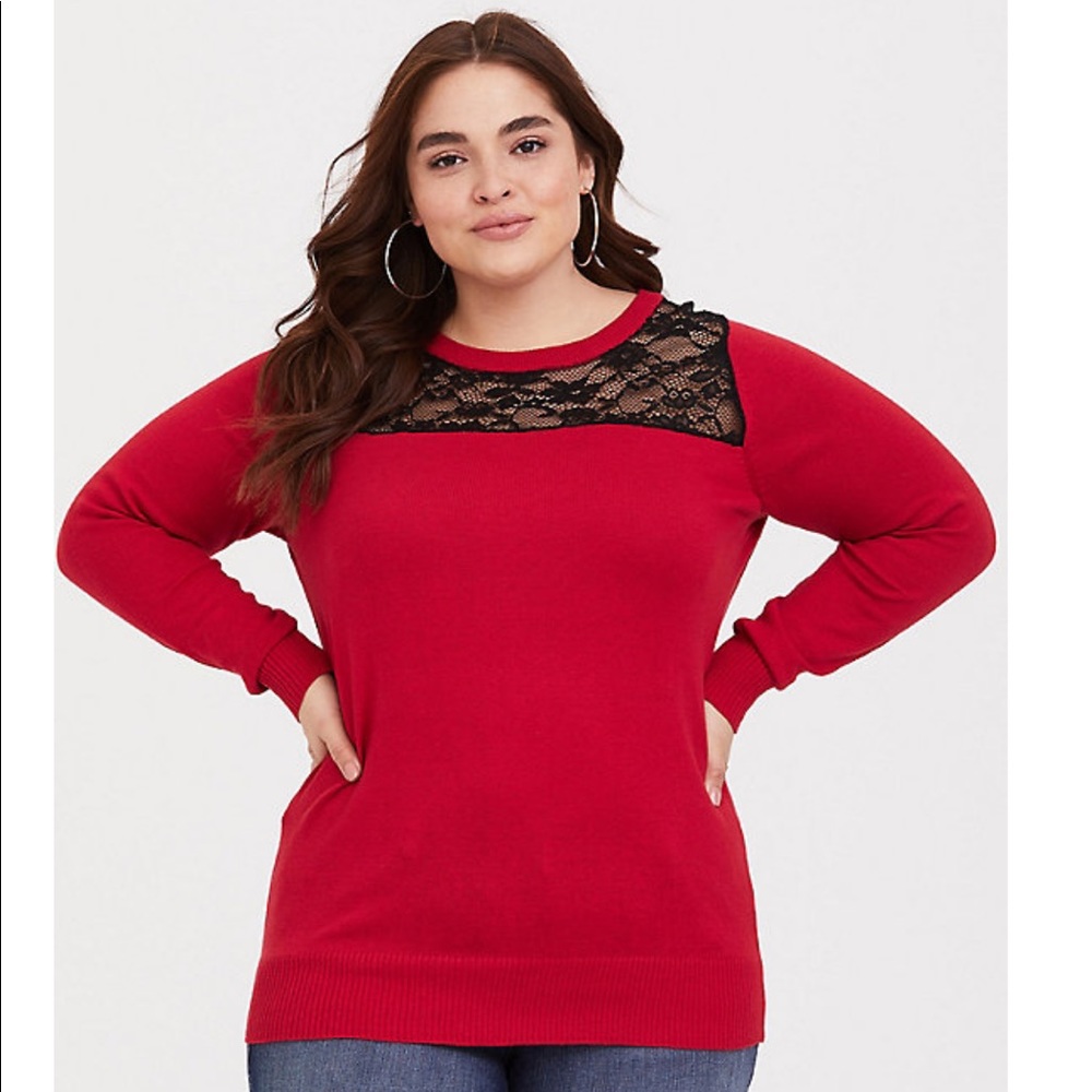 *TORRID* red and black lace sweater